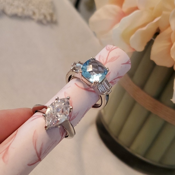 Set of 2 Rhodium Plated CZ Rings- Adjustable - Picture 2 of 8